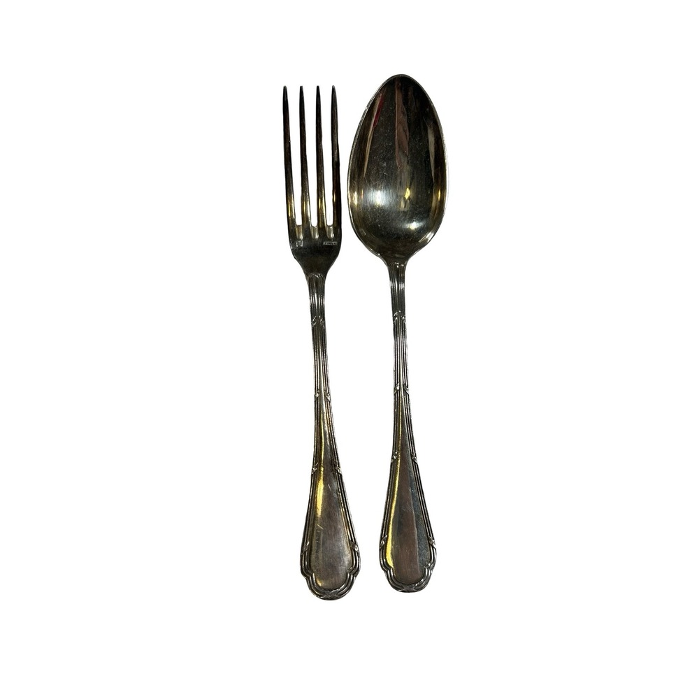 Ercuis Silver Plated Flatware Rubans Pattern Fork and Spoon Set French Vintage